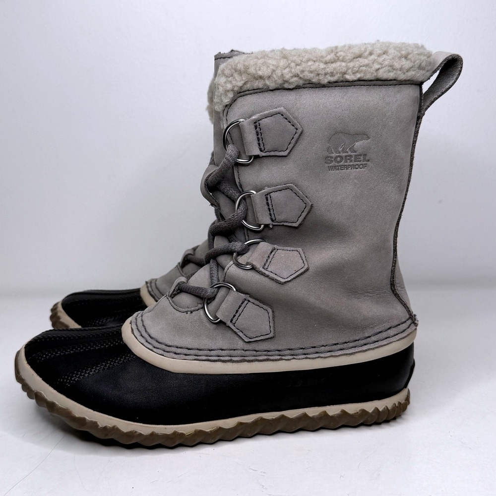 Sorel Joan of Arctic Snow Boots Womens 7 Quarry Grey Waterproof Suede Lace Up